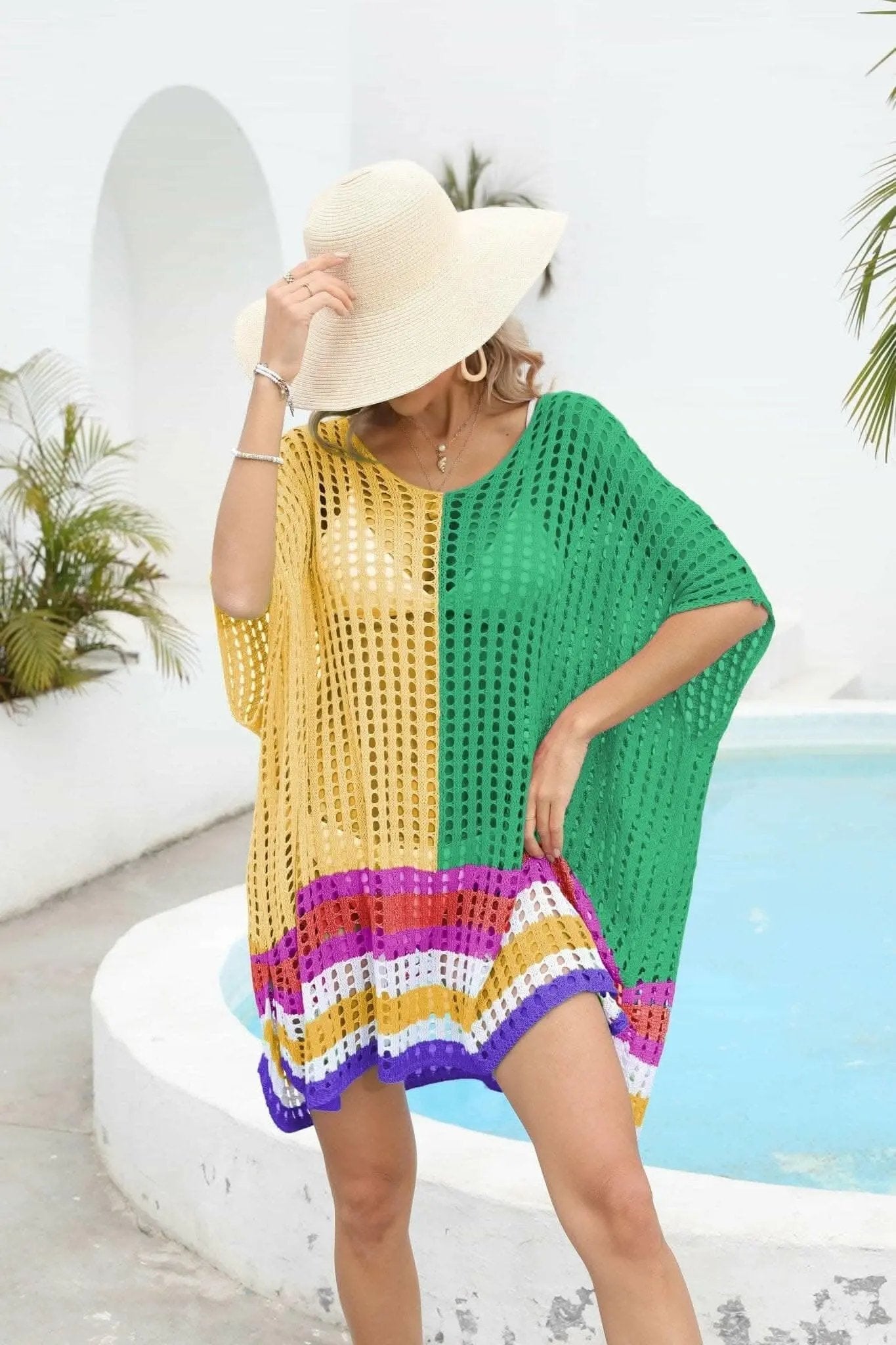 T-Shirts Trendsi swimwear - Chic openwork scoop neck cover-up