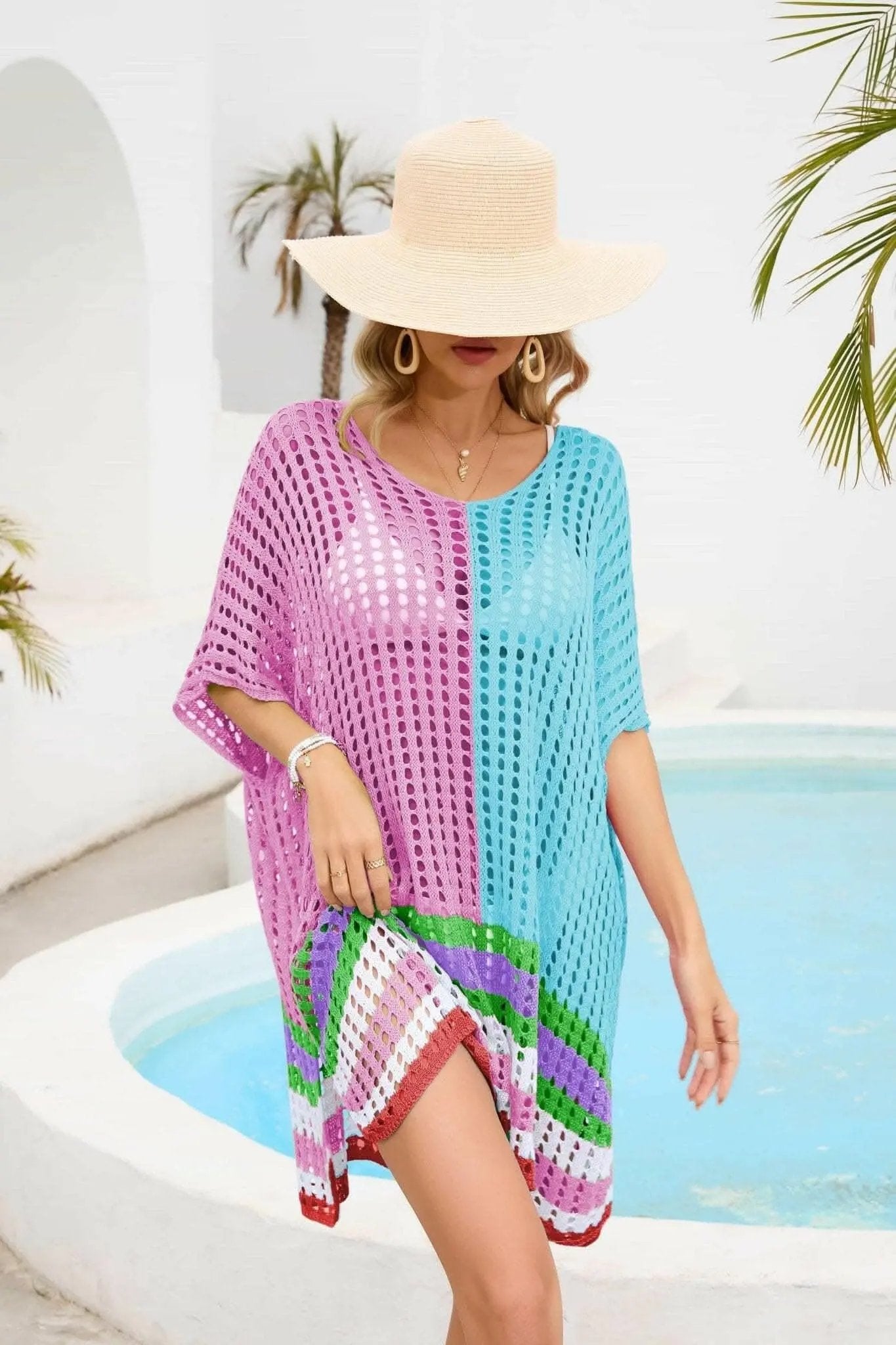 T-Shirts Trendsi swimwear - Chic openwork scoop neck cover-up