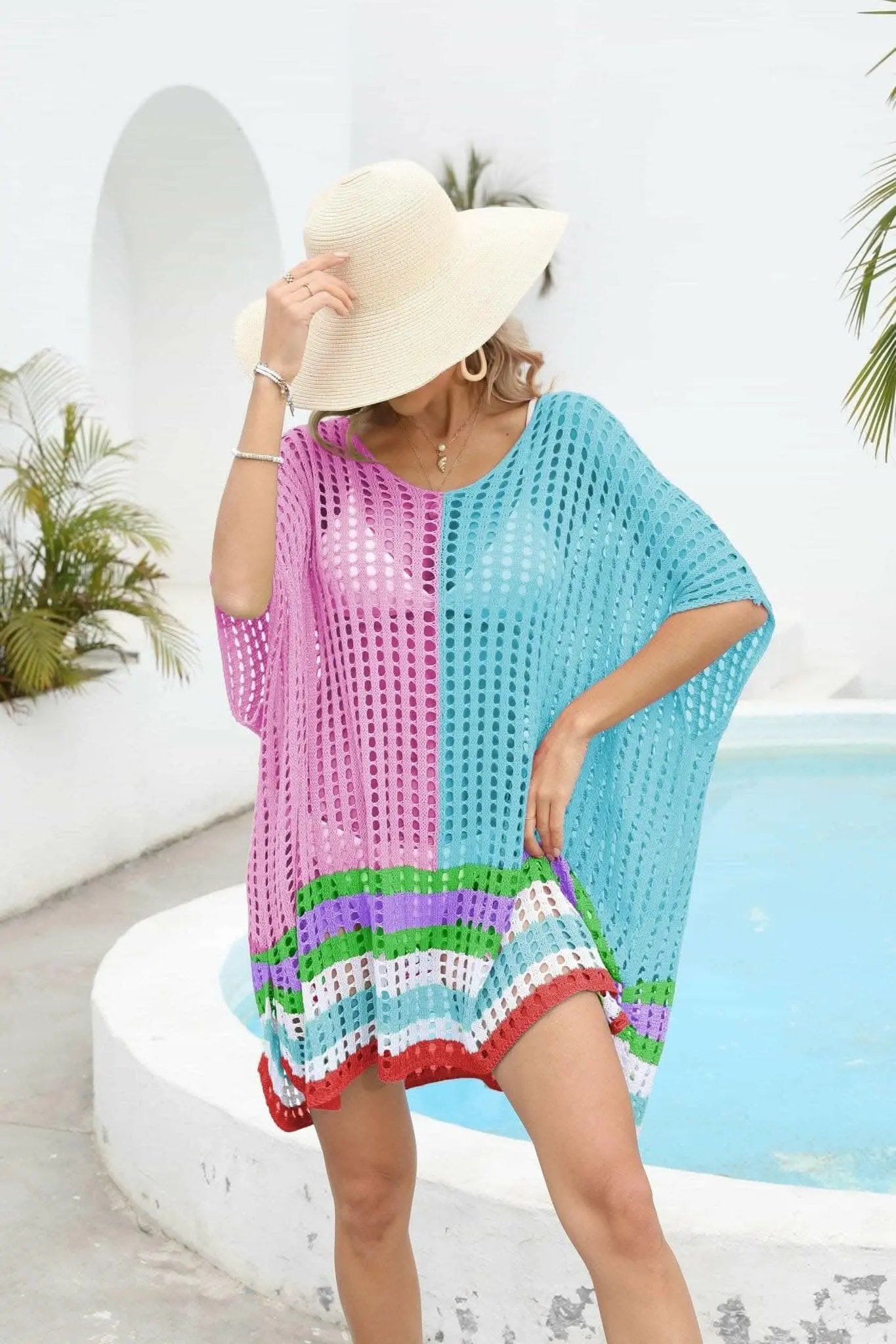 T-Shirts Trendsi swimwear - Chic openwork scoop neck cover-up