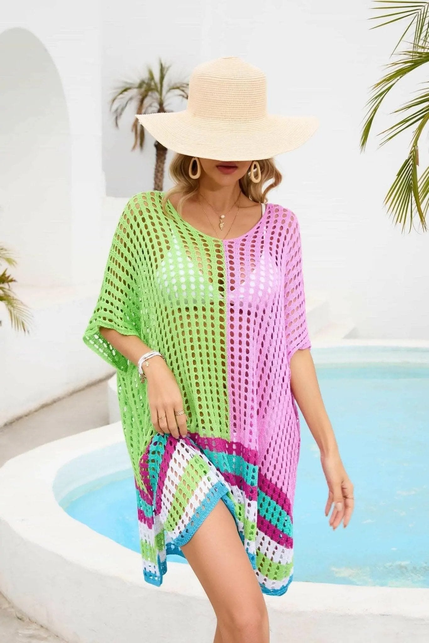 T-Shirts Trendsi swimwear - Chic openwork scoop neck cover-up