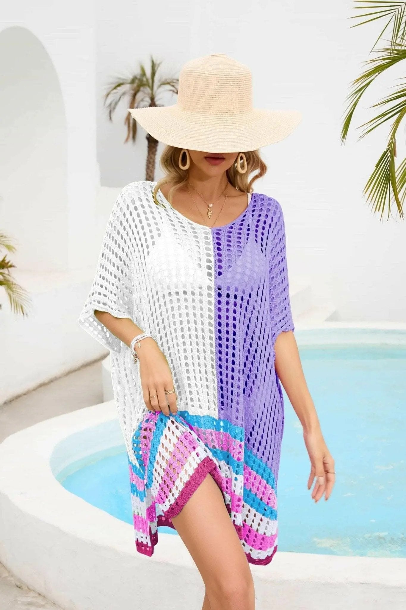 T-Shirts Trendsi swimwear - Chic openwork scoop neck cover-up