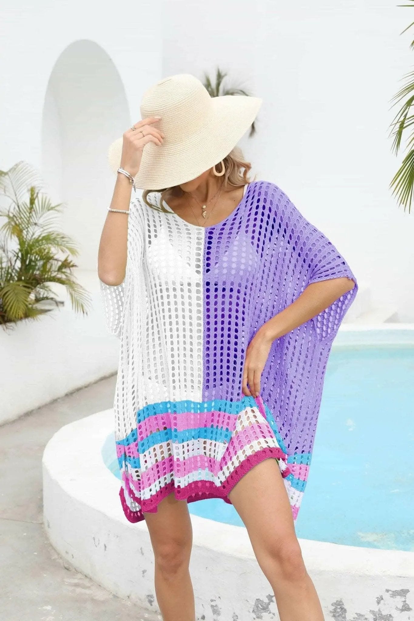 T-Shirts Trendsi swimwear - Chic openwork scoop neck cover-up