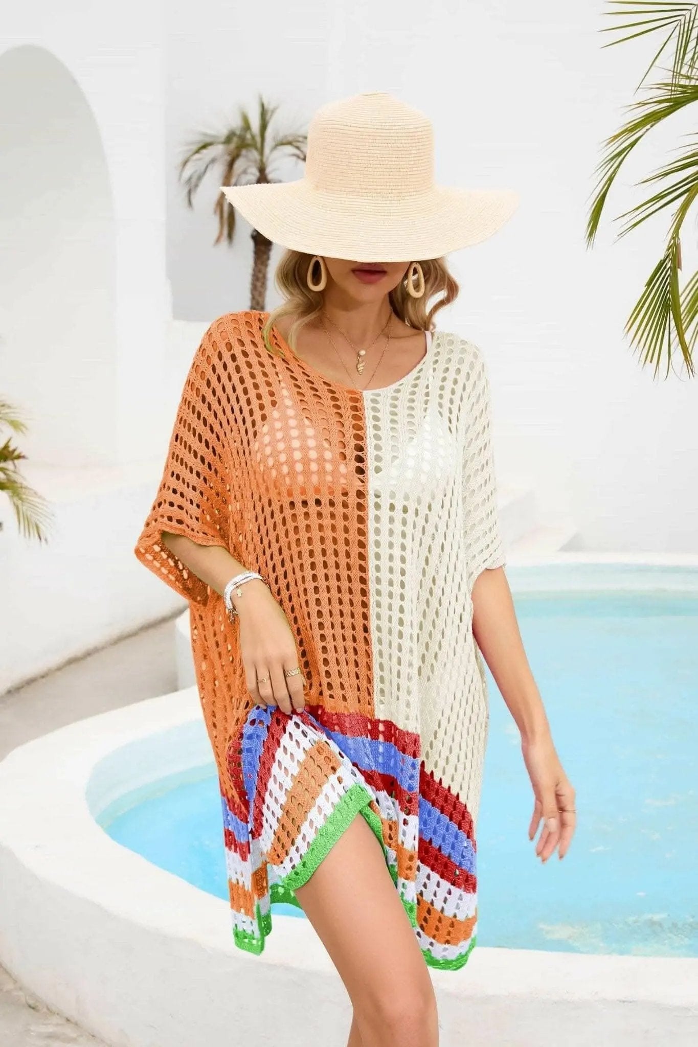 T-Shirts Trendsi swimwear - Chic openwork scoop neck cover-up