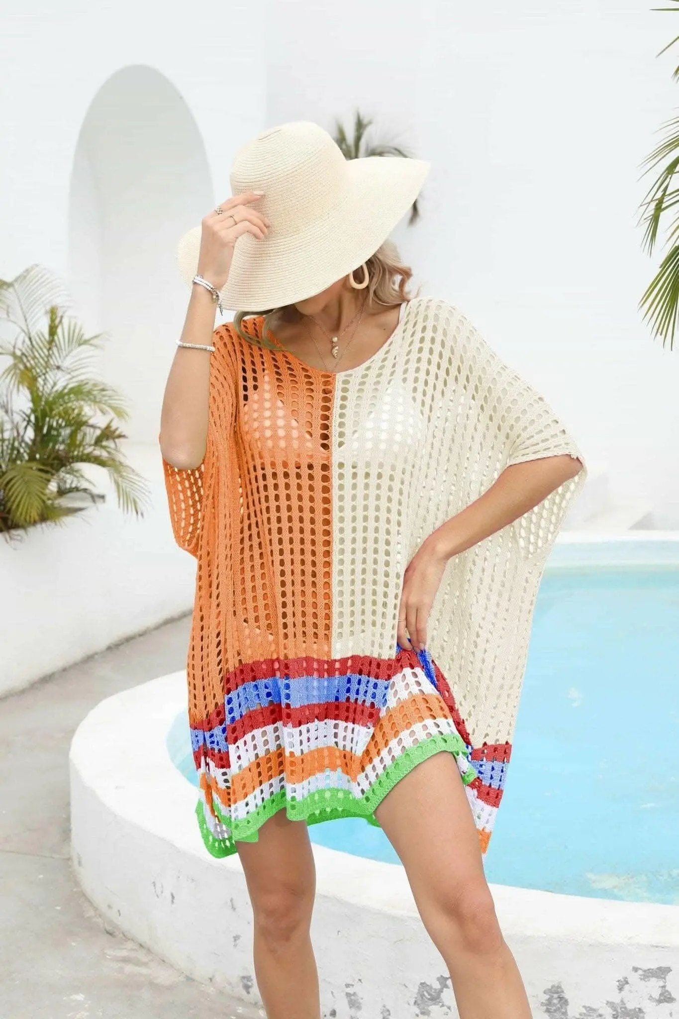 T-Shirts Trendsi swimwear - Chic openwork scoop neck cover-up