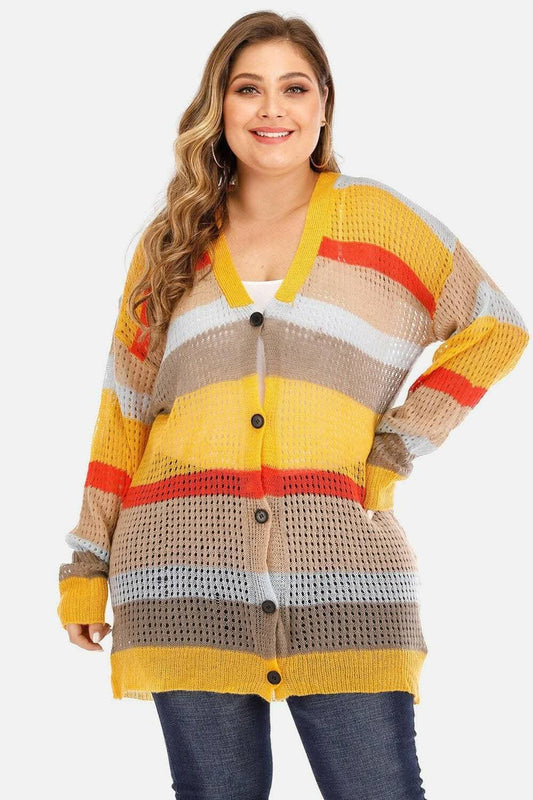 Plus Size Color Block Cardigan by Trendsi | Knit