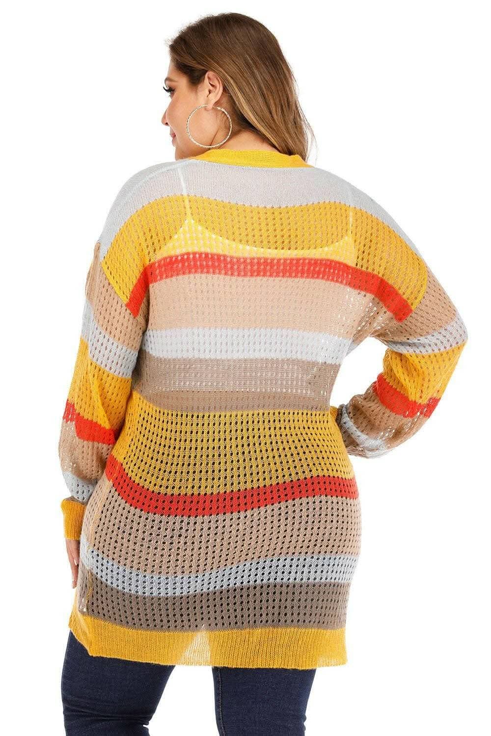 Plus Size Color Block Cardigan by Trendsi | Knit