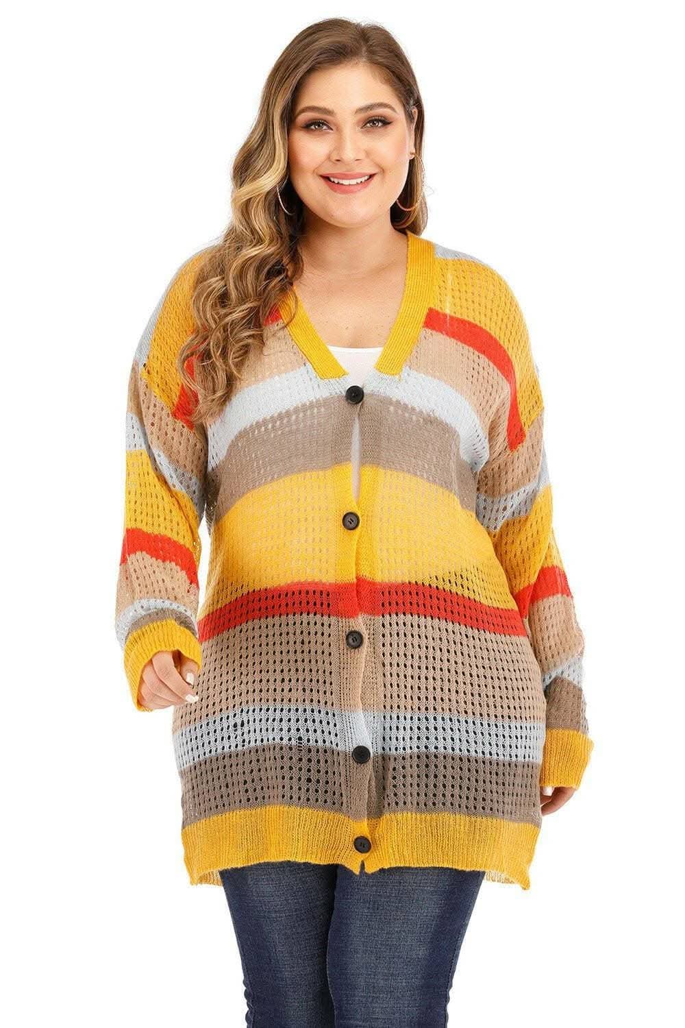 Plus Size Color Block Cardigan by Trendsi | Knit