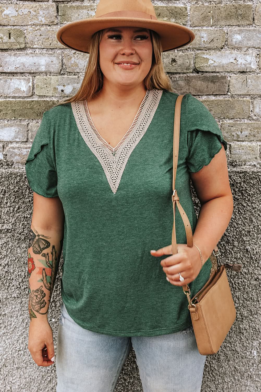 Love Salve Plus Size Lace Blouse Green Embroidered — Summer Casual