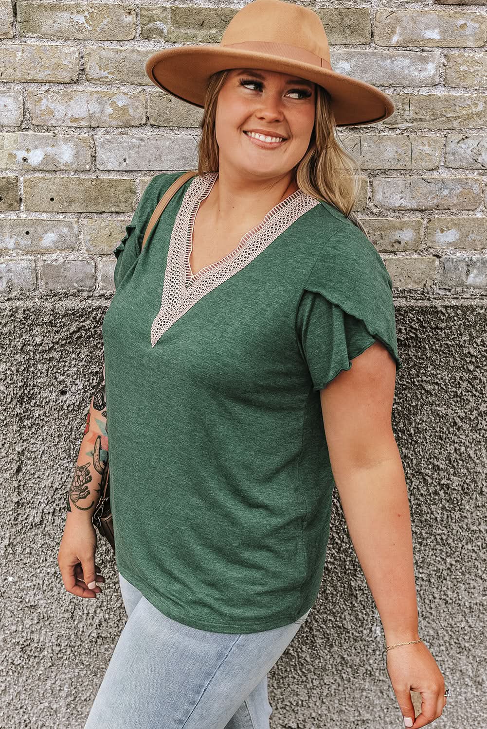 Love Salve Plus Size Lace Blouse Green Embroidered — Summer Casual