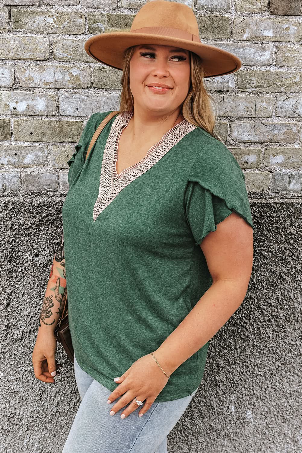 Love Salve Plus Size Lace Blouse Green Embroidered — Summer Casual