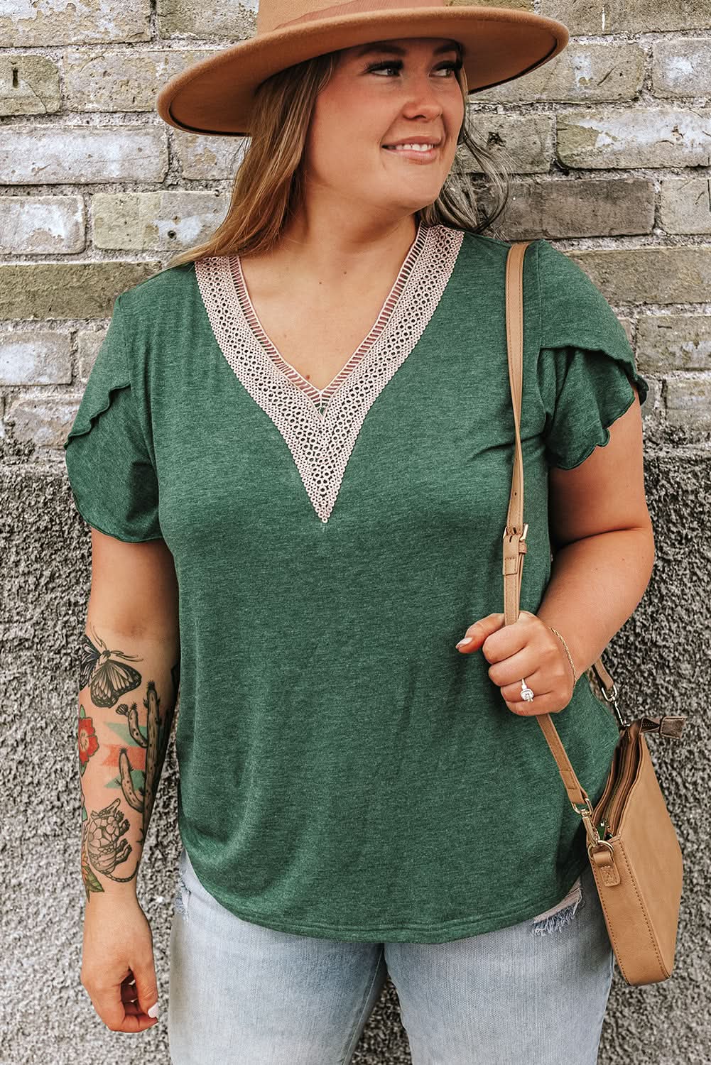 Love Salve Plus Size Lace Blouse Green Embroidered — Summer Casual
