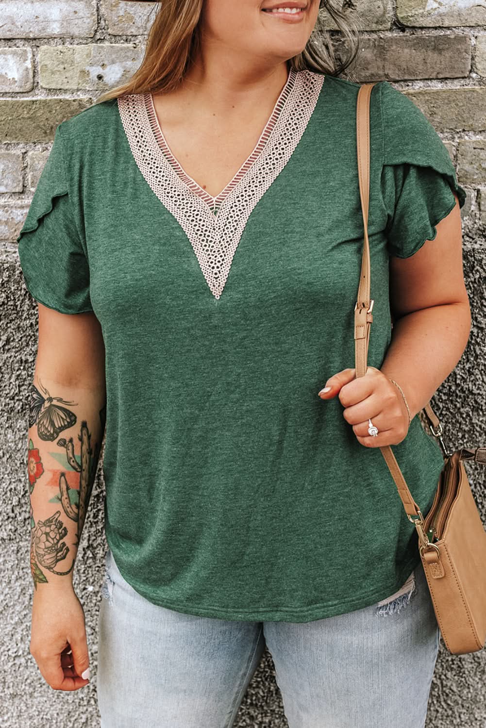 Love Salve Plus Size Lace Blouse Green Embroidered — Summer Casual