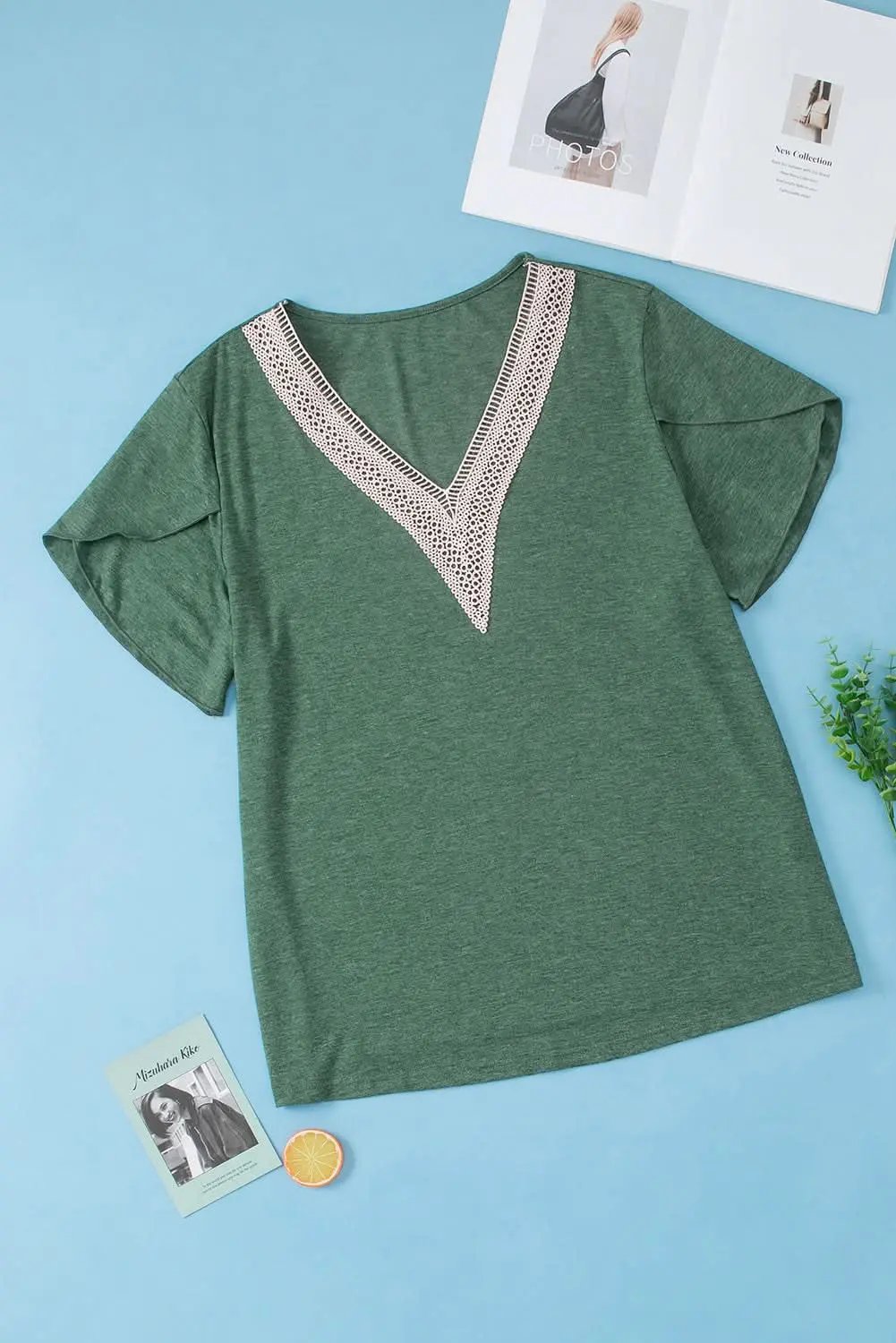 Love Salve Plus Size Lace Blouse Green Embroidered — Summer Casual