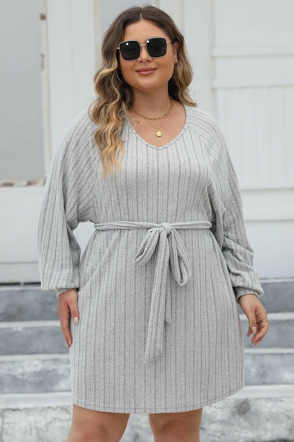 Sweaters Trendsi Ribbed Sweater Dress Plus Size Women's Chic Knit Dress Comfortable Fit