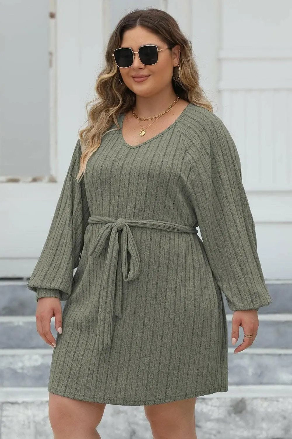 Sweaters Trendsi Ribbed Sweater Dress Plus Size Women's Chic Knit Dress Comfortable Fit
