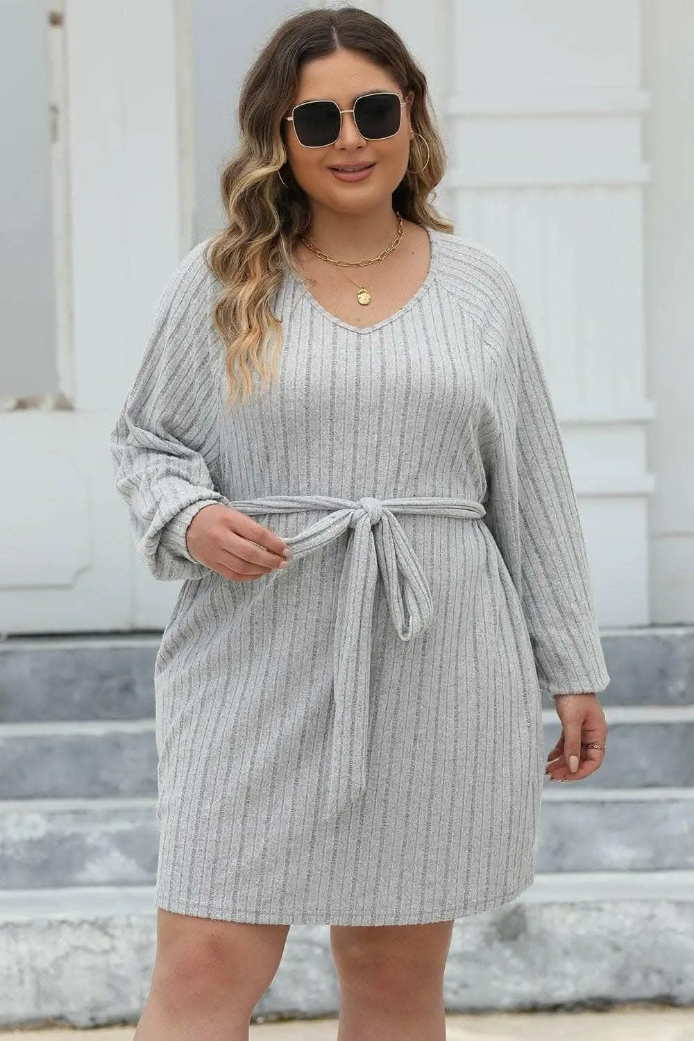 Sweaters Trendsi Ribbed Sweater Dress Plus Size Women's Chic Knit Dress Comfortable Fit