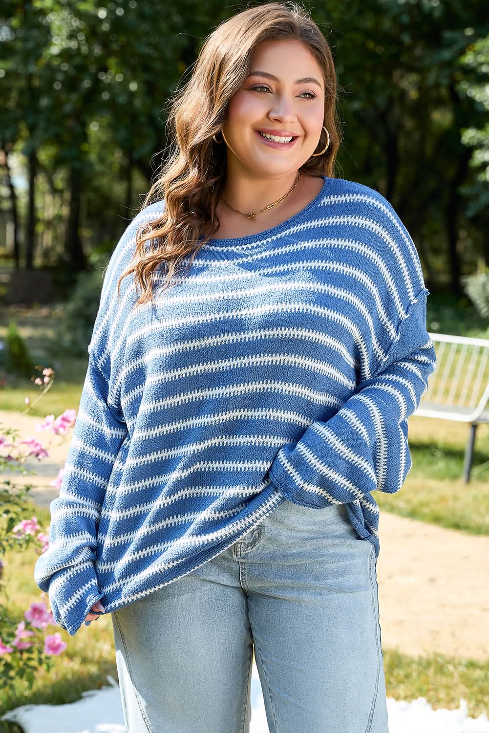 Sweaters Love Salve Striped Sweater Women's Daily Wear Knit Top Soft, Casual