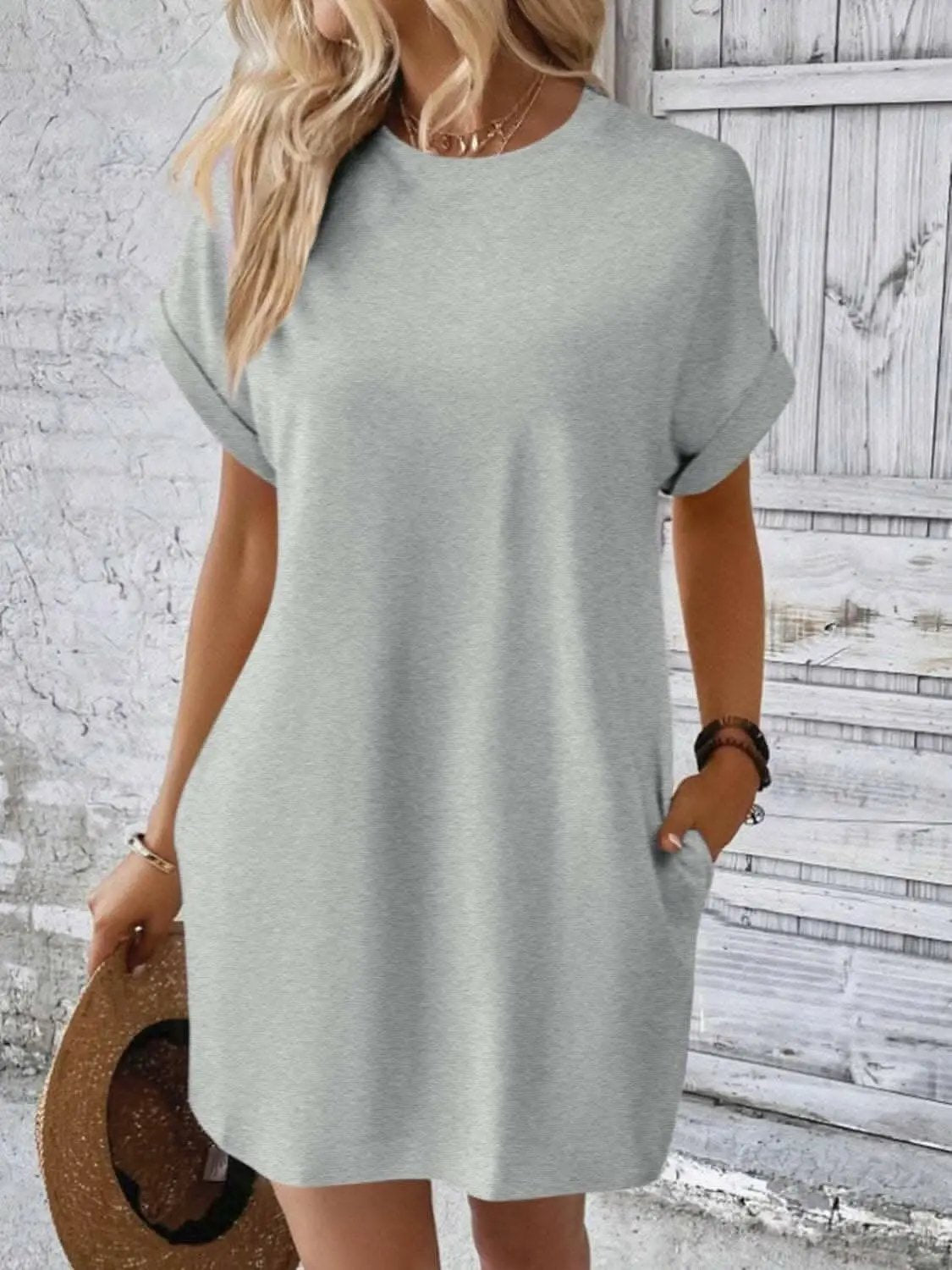 Women's Mini Dress Round Neck by Trendsi | Light Gray