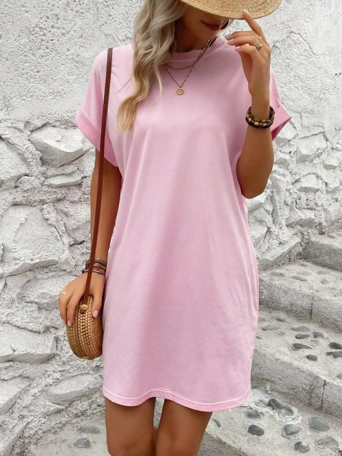 Women's Mini Dress Round Neck by Trendsi | Light Gray