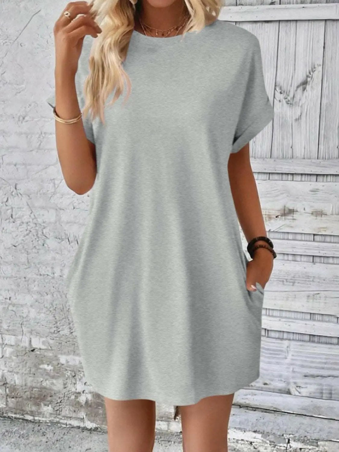 Women's Mini Dress Round Neck by Trendsi | Light Gray