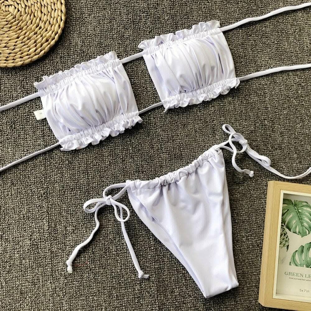 T-Shirts Trendsi swimwear - Chic ruched bikini set with frills