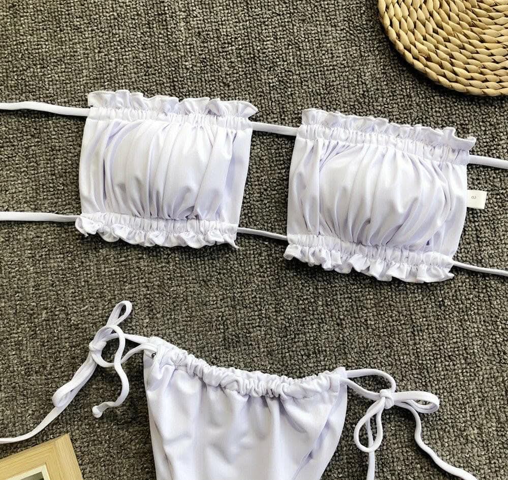 T-Shirts Trendsi swimwear - Chic ruched bikini set with frills