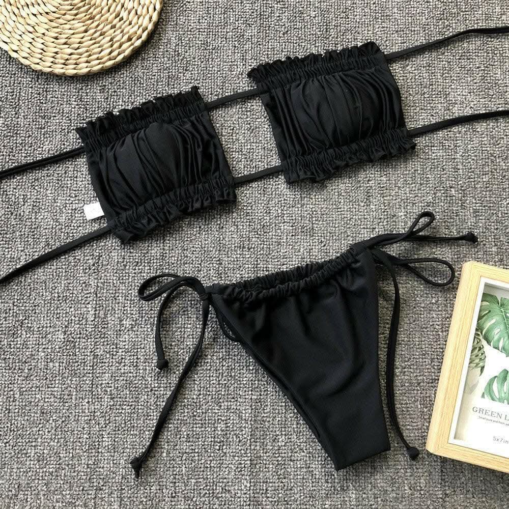 T-Shirts Trendsi swimwear - Chic ruched bikini set with frills
