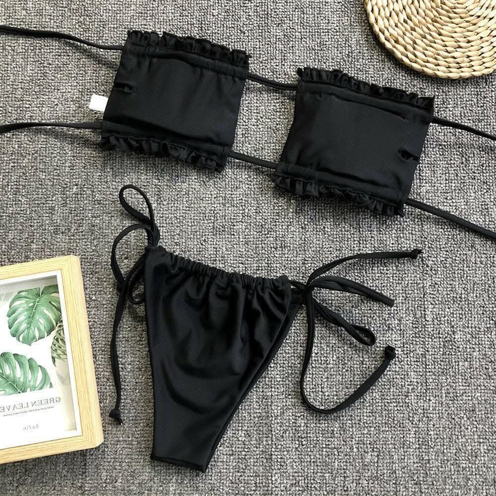 T-Shirts Trendsi swimwear - Chic ruched bikini set with frills