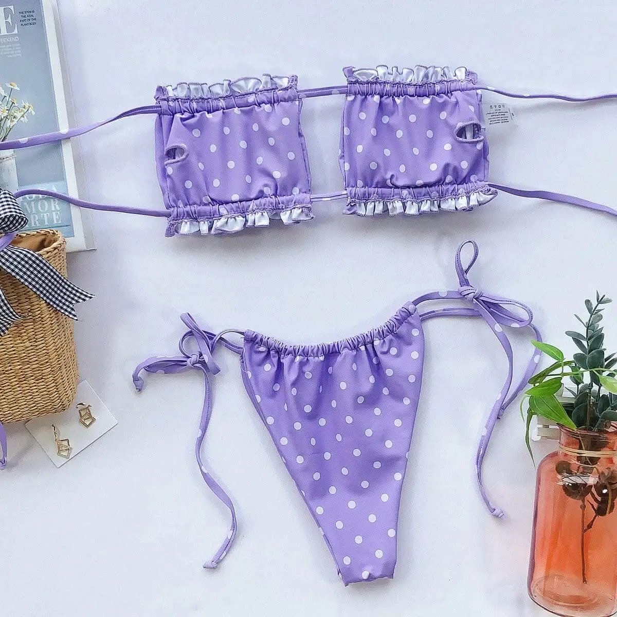T-Shirts Trendsi swimwear - Chic ruched bikini set with frills