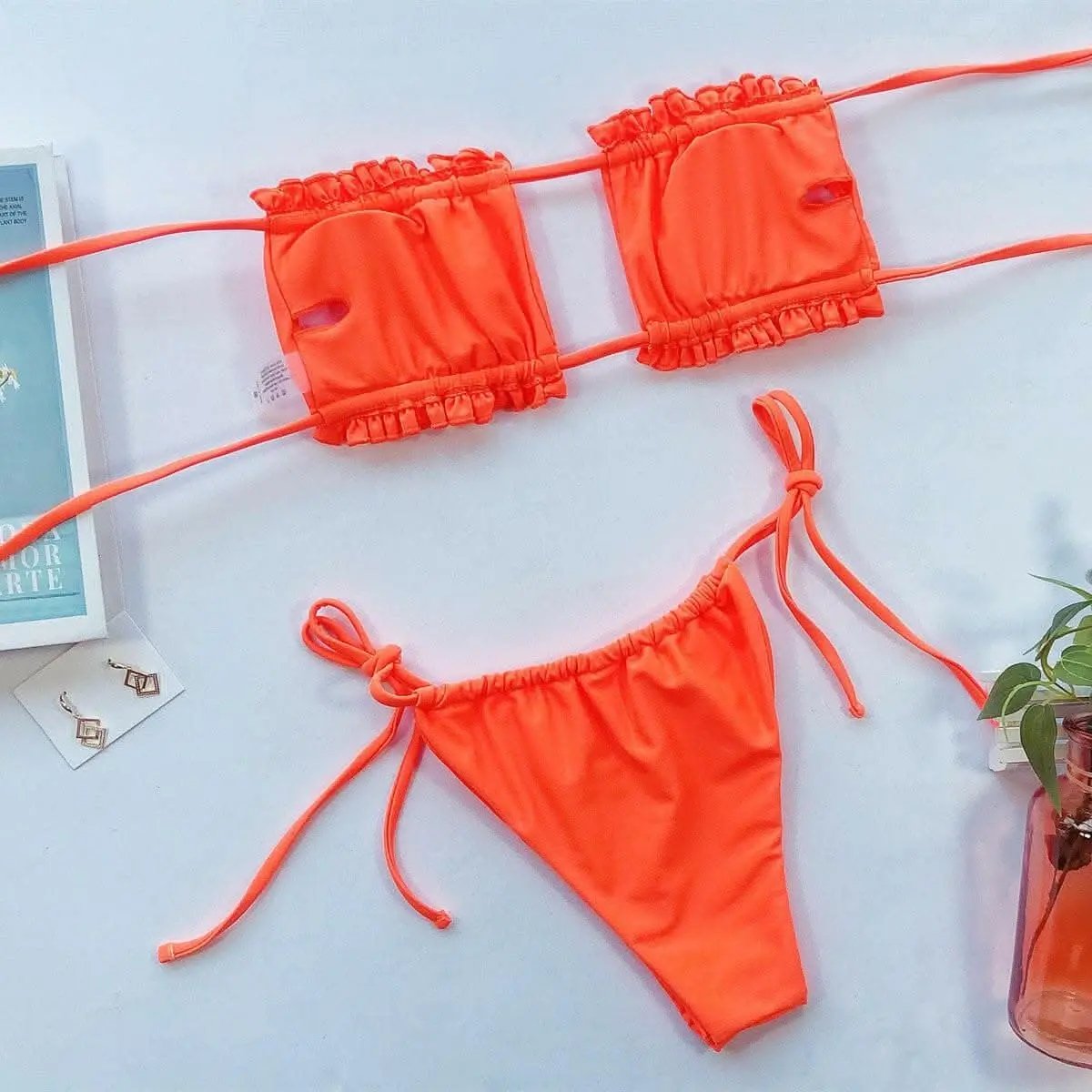 T-Shirts Trendsi swimwear - Chic ruched bikini set with frills