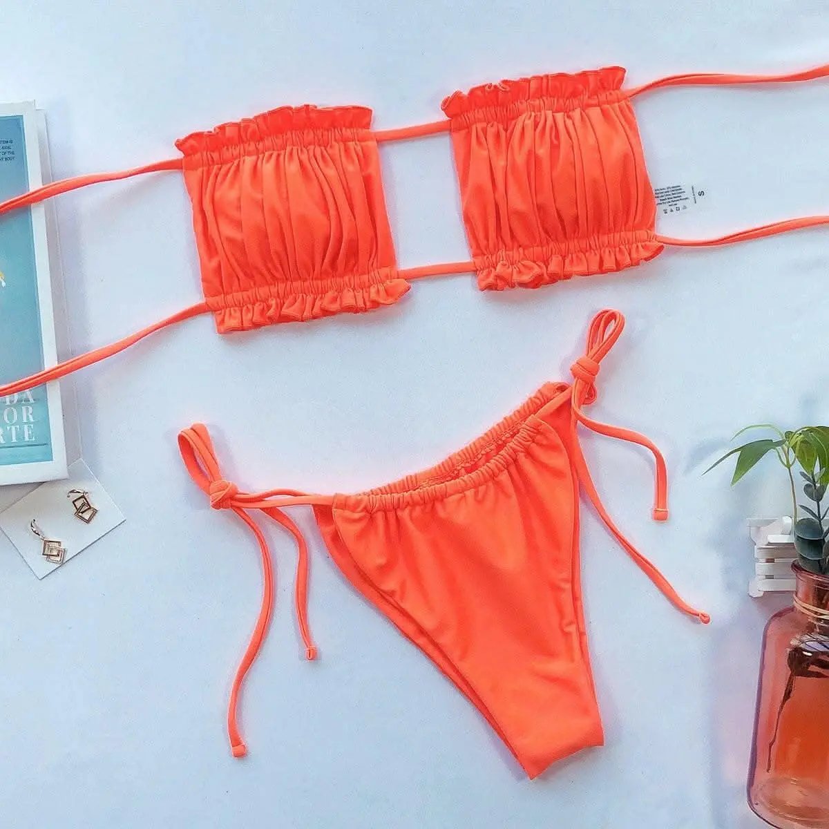 T-Shirts Trendsi swimwear - Chic ruched bikini set with frills