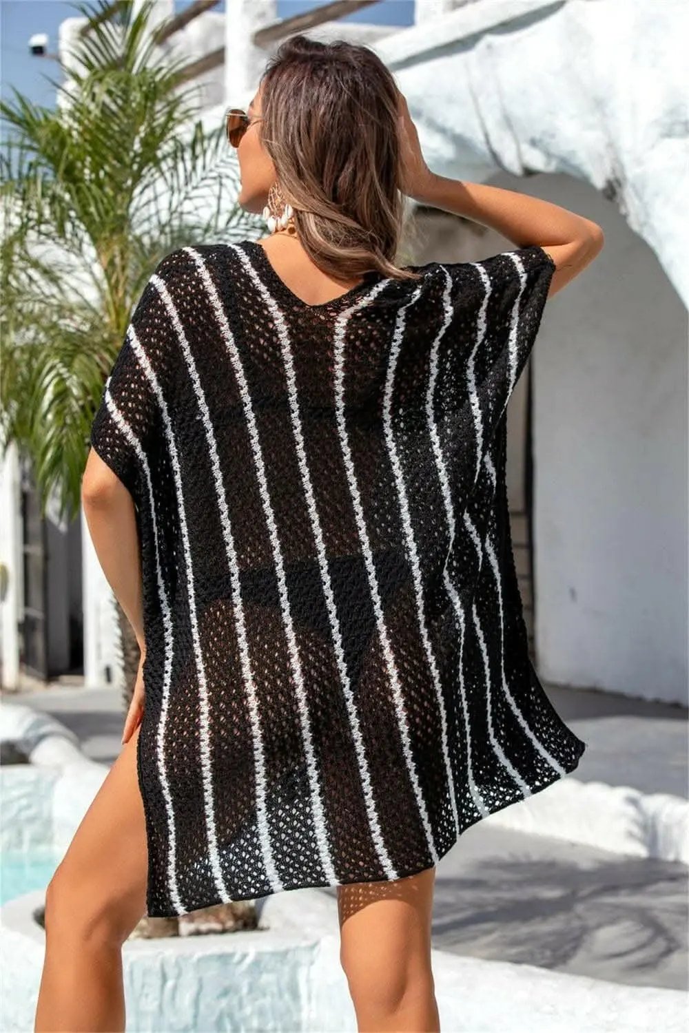Women's Cover-Up - Sheer Openwork V-Neck - Beach to Pool