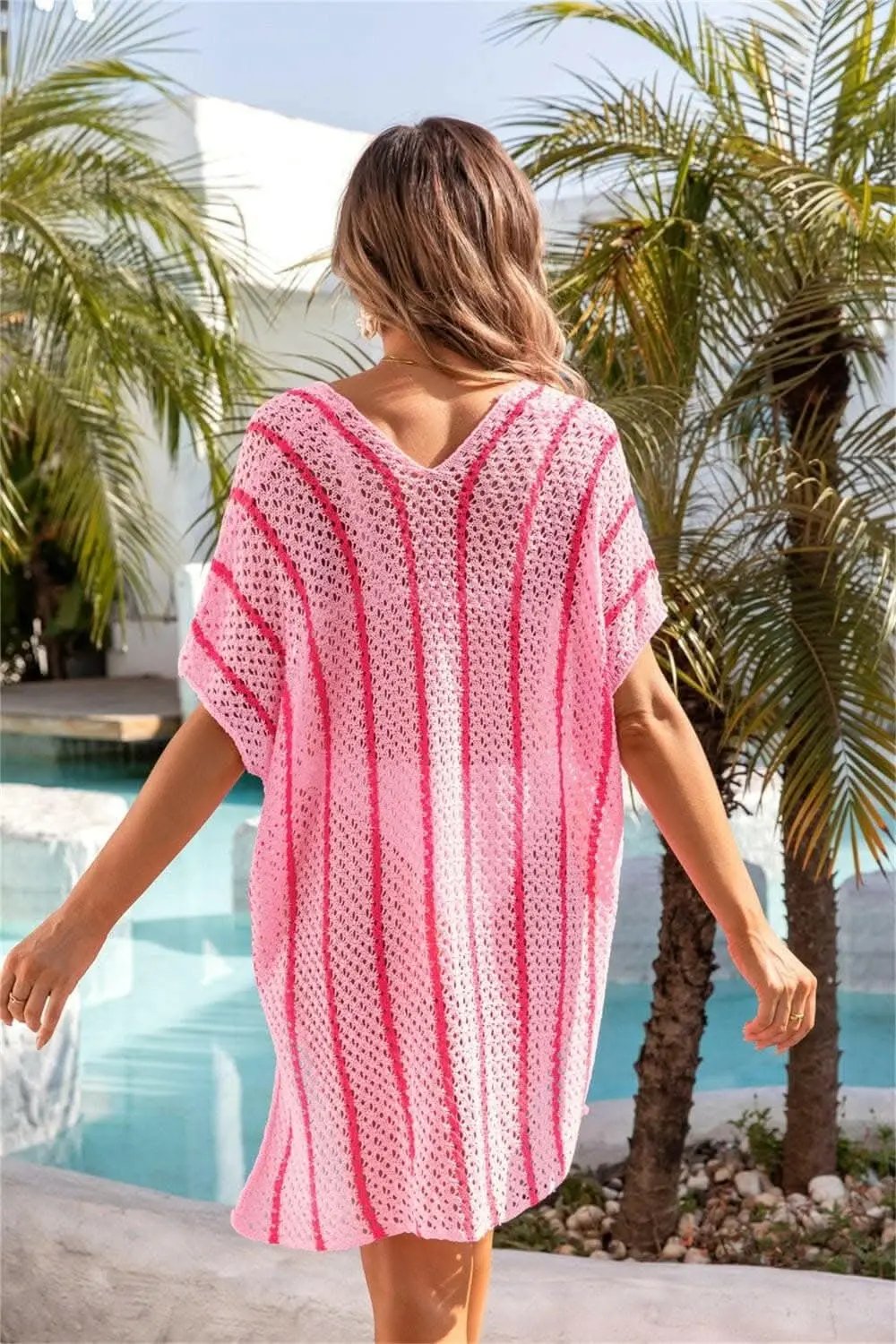 Women's Cover-Up - Sheer Openwork V-Neck - Beach to Pool