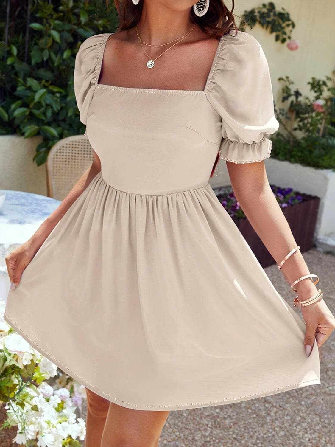 Trendsi Maternity Square Neck Flounce Dress Tan