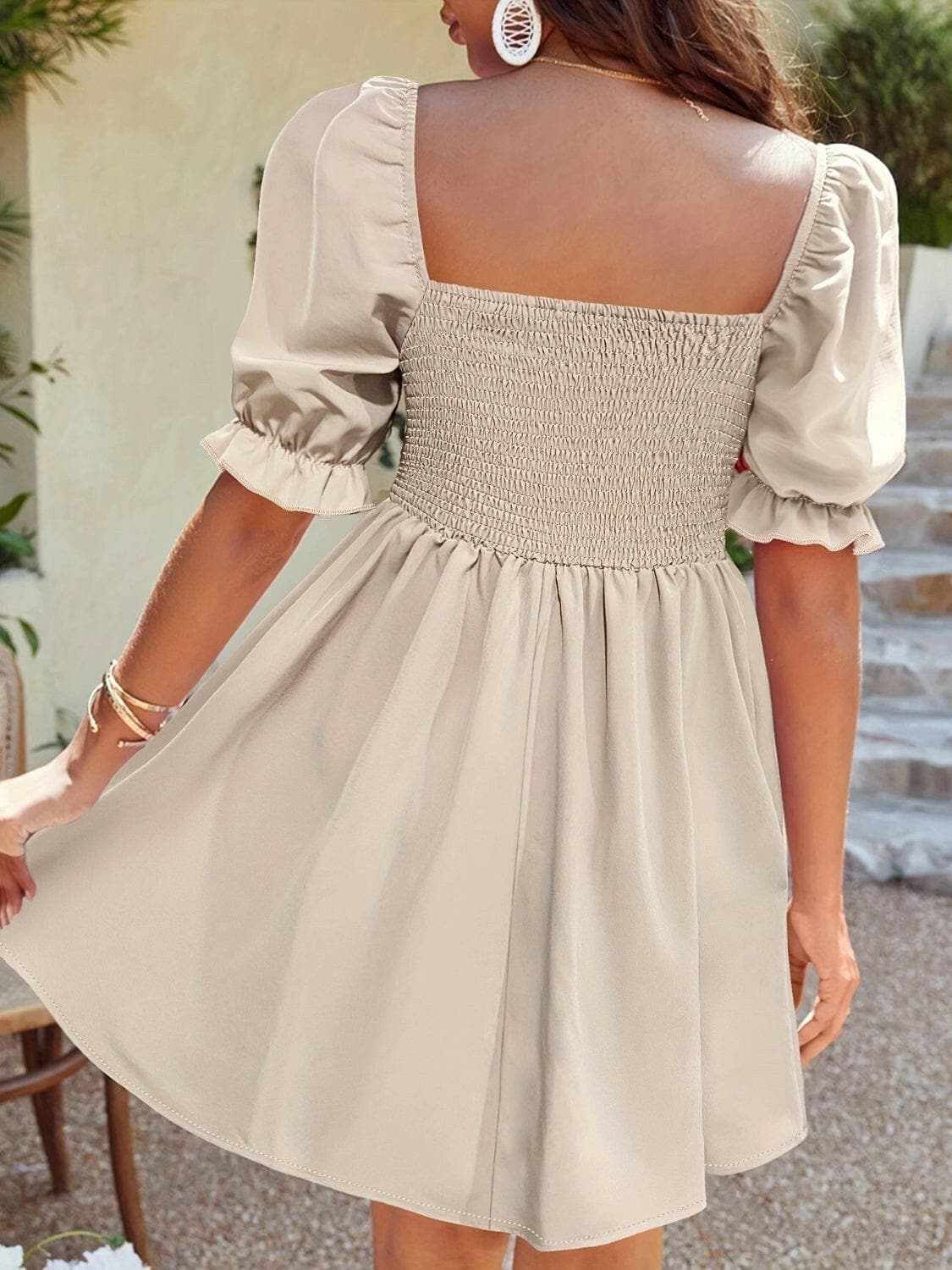 Trendsi Maternity Square Neck Flounce Dress Tan