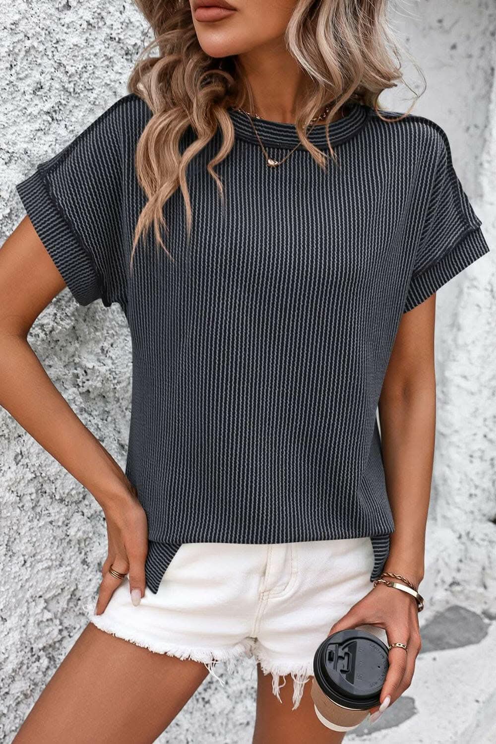 T-Shirts Trendsi just arrived - Chic striped ribbed tee with seams
