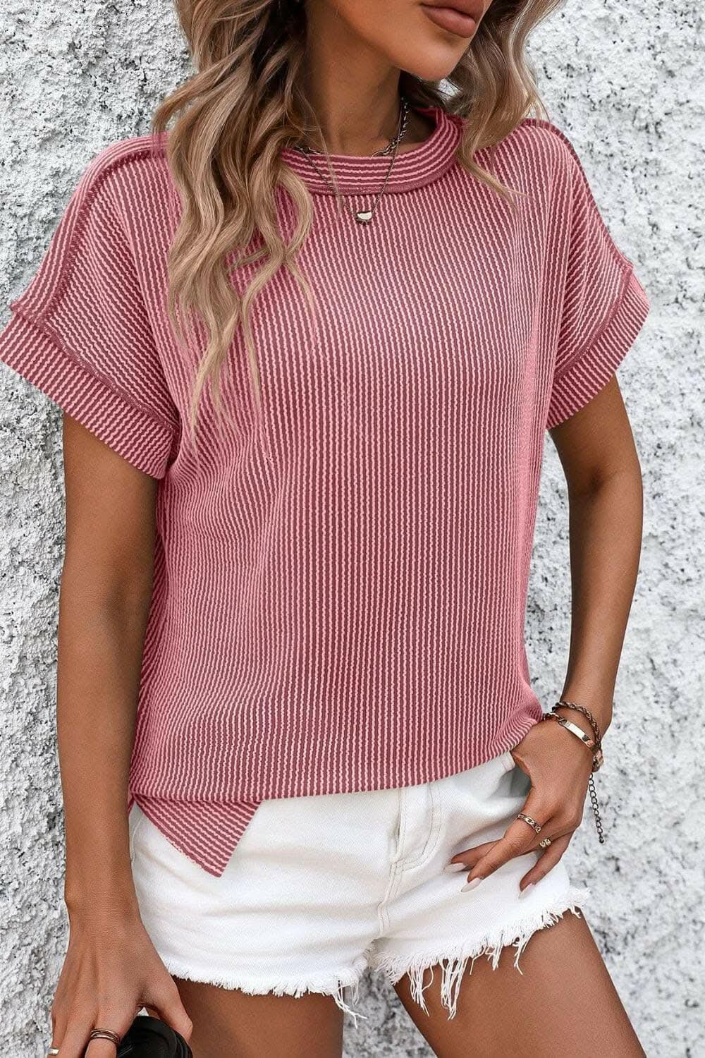 T-Shirts Trendsi just arrived - Chic striped ribbed tee with seams