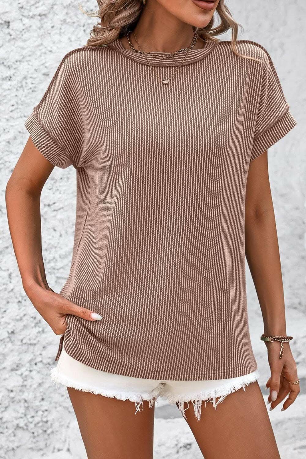 T-Shirts Trendsi just arrived - Chic striped ribbed tee with seams