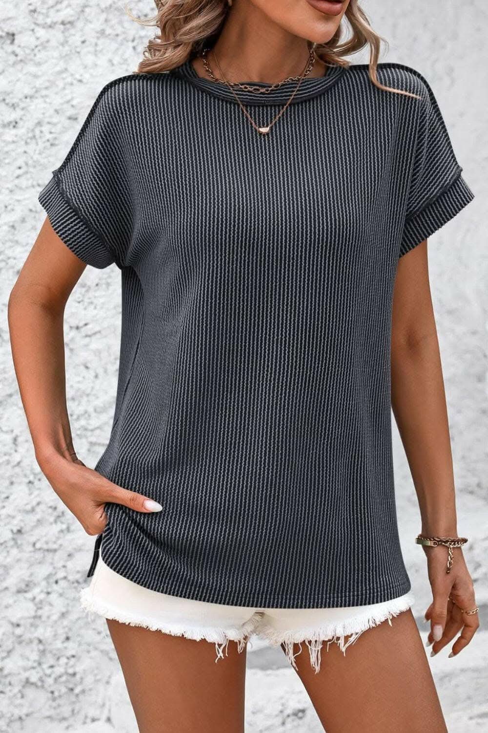 T-Shirts Trendsi just arrived - Chic striped ribbed tee with seams