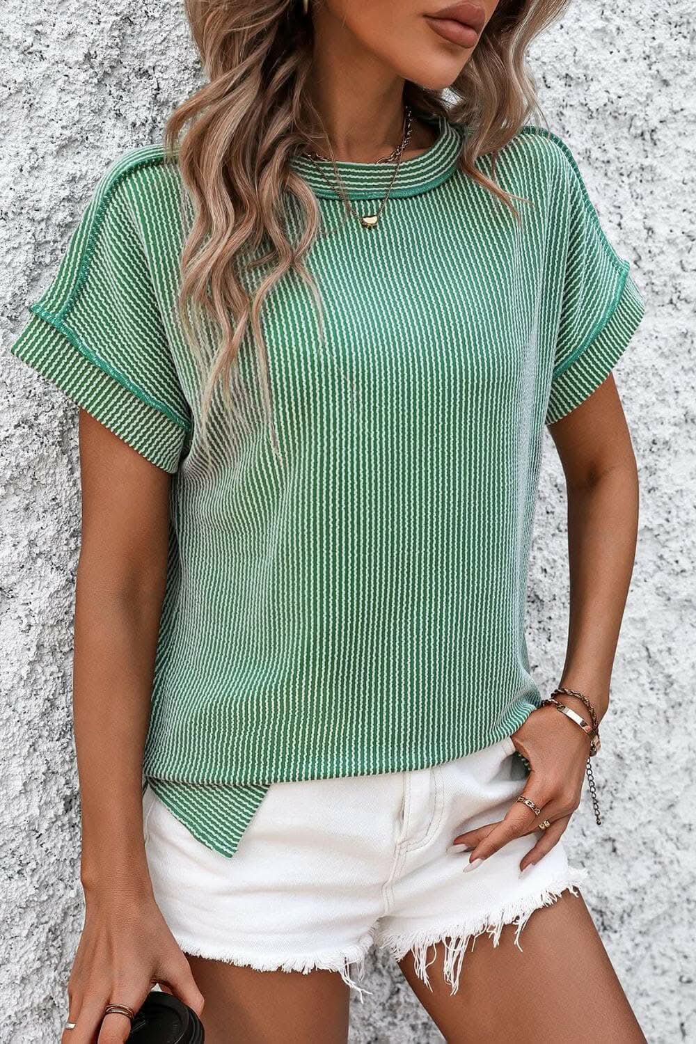 T-Shirts Trendsi just arrived - Chic striped ribbed tee with seams