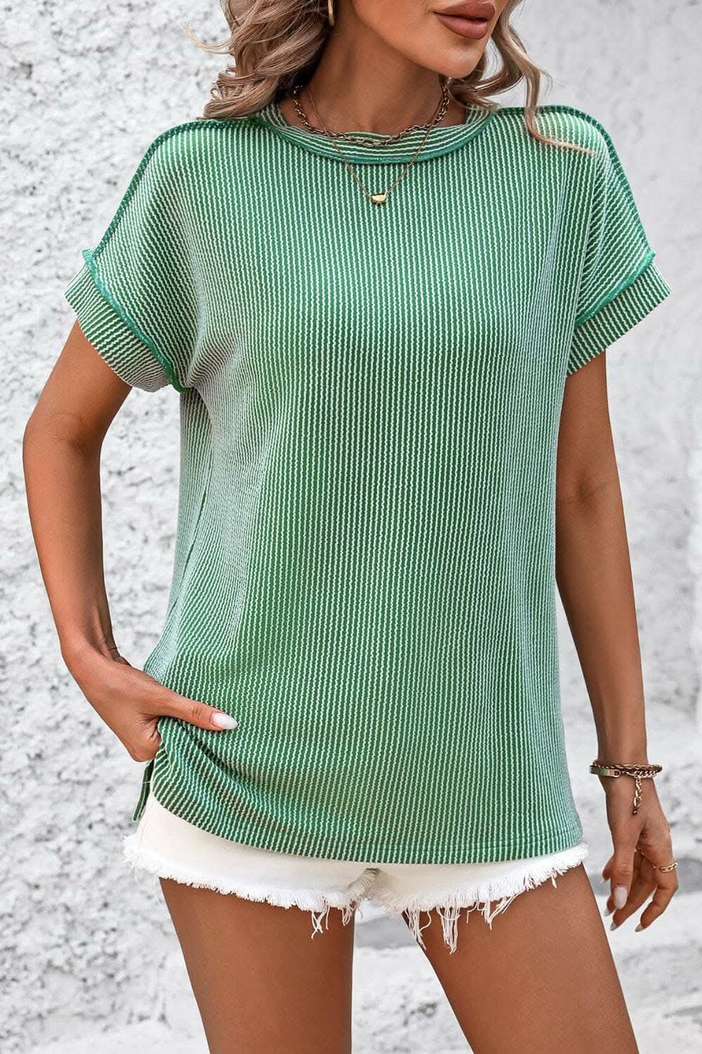 T-Shirts Trendsi just arrived - Chic striped ribbed tee with seams