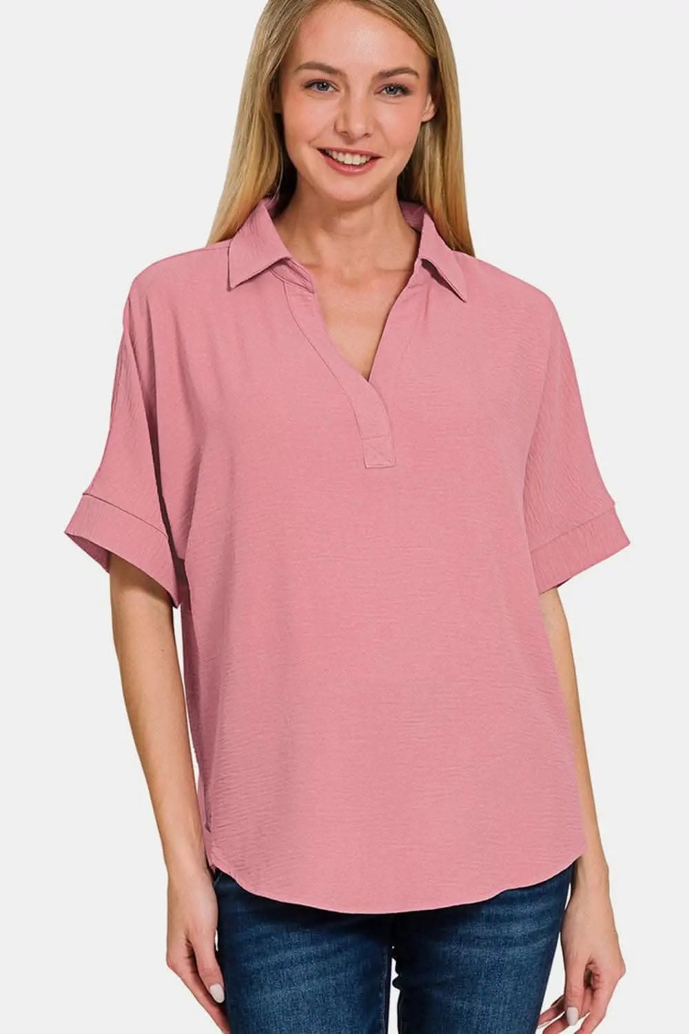 Pants Trendsi Zenana Textured Top Women's Casual Tee Soft, Short Sleeve