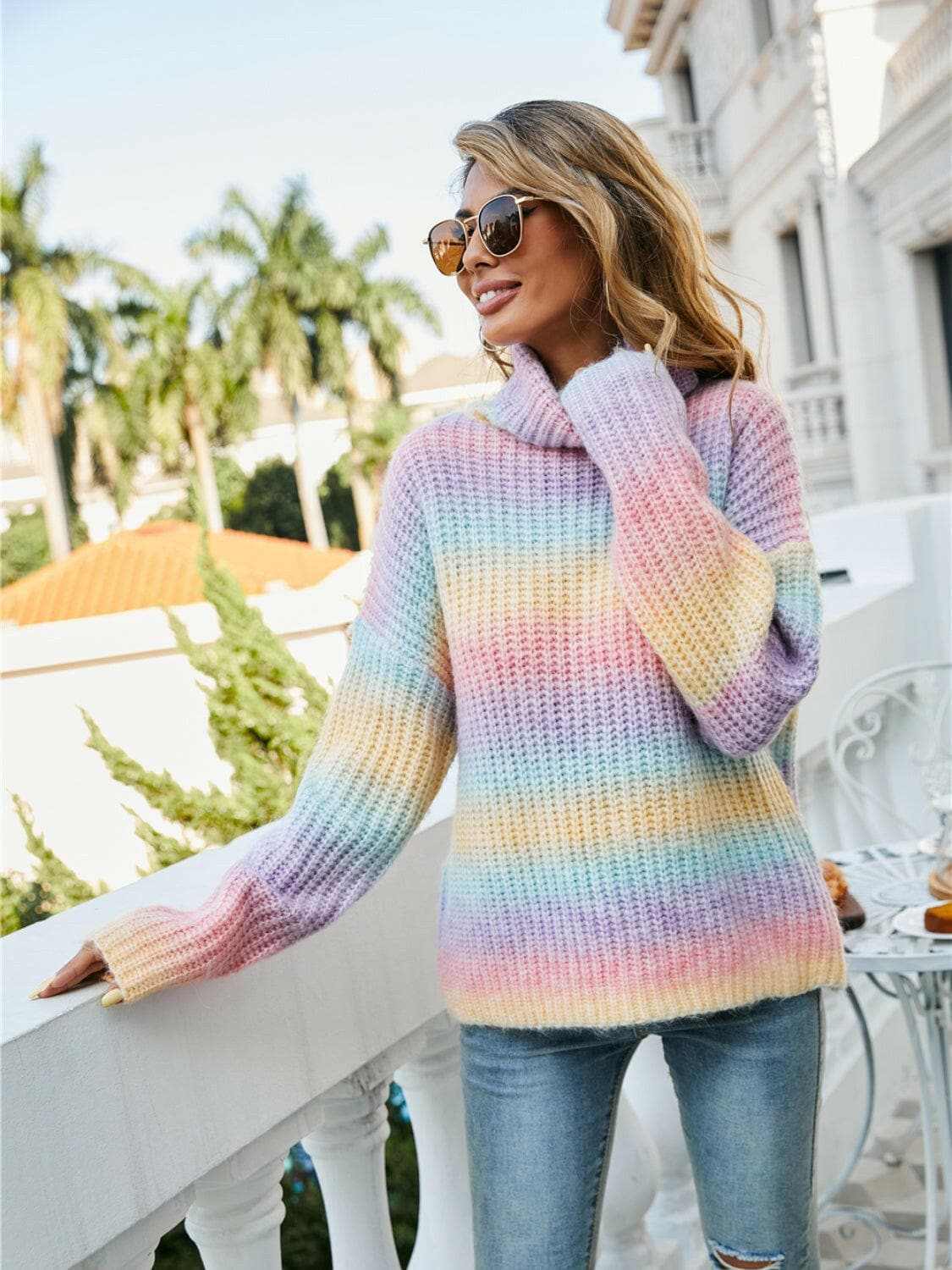 Women's Turtleneck Sweater by Trendsi | Dropped Shoulder Knit
