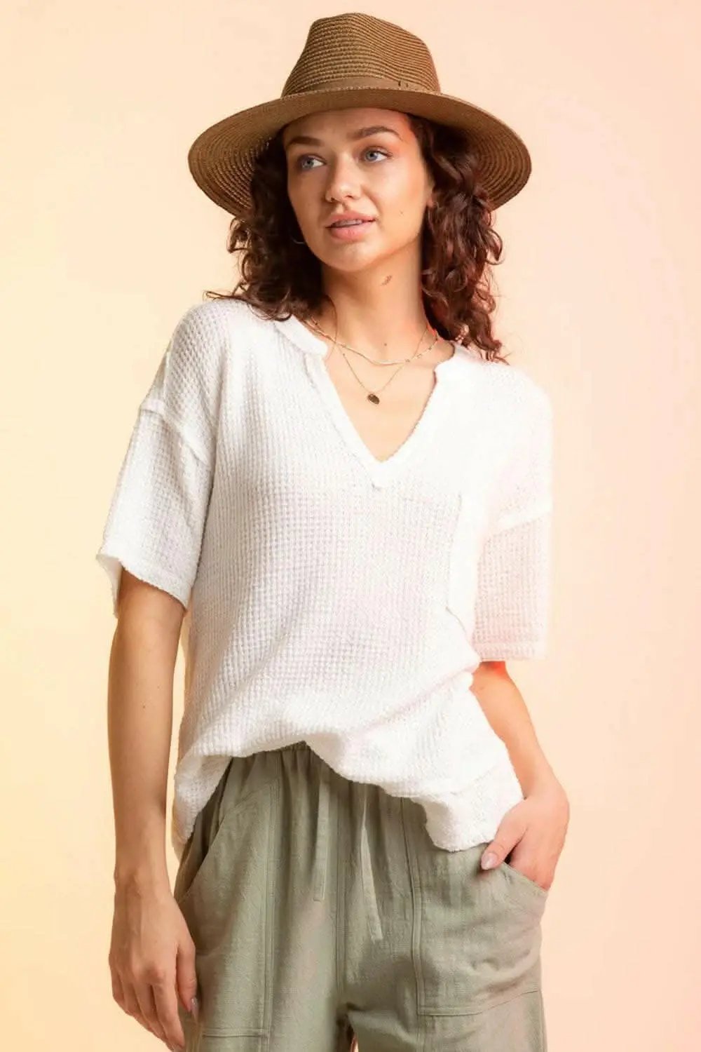 T-Shirts Trendsi just arrived - Chic waffle-knit half sleeve tee