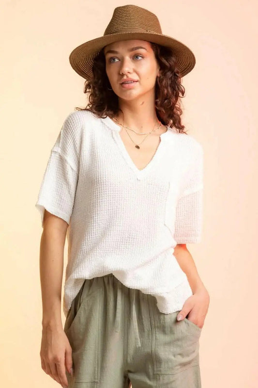 T-Shirts Trendsi just arrived - Chic waffle-knit half sleeve tee
