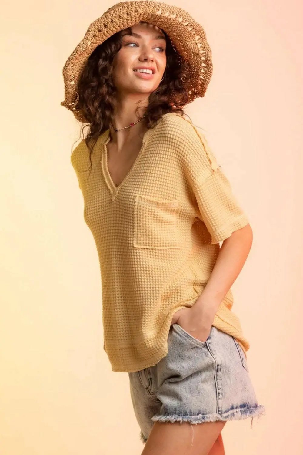 T-Shirts Trendsi just arrived - Chic waffle-knit half sleeve tee