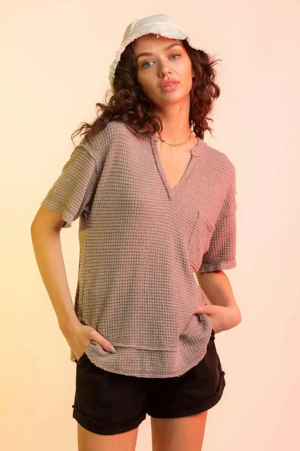 T-Shirts Trendsi just arrived - Chic waffle-knit half sleeve tee
