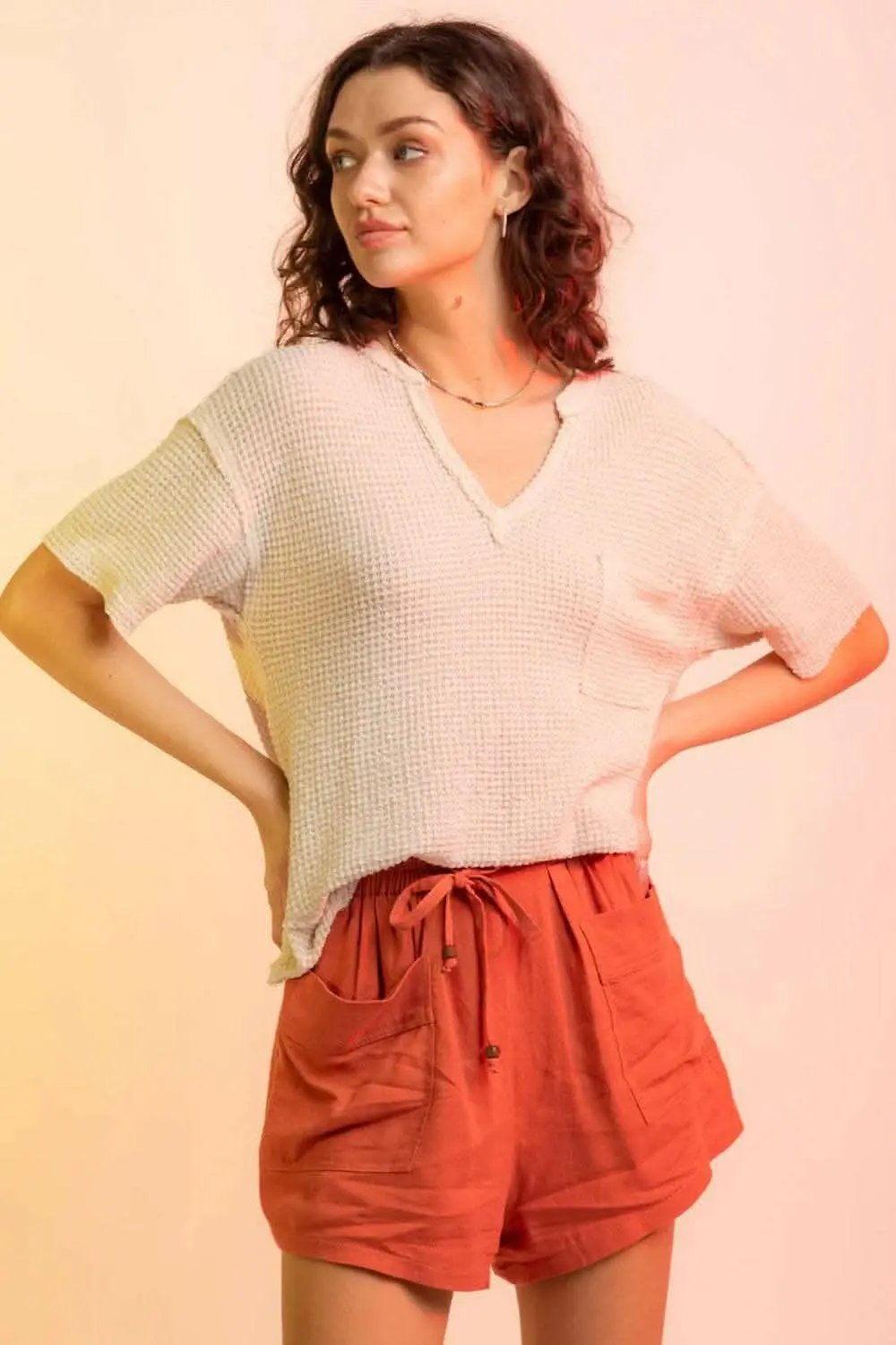 T-Shirts Trendsi just arrived - Chic waffle-knit half sleeve tee