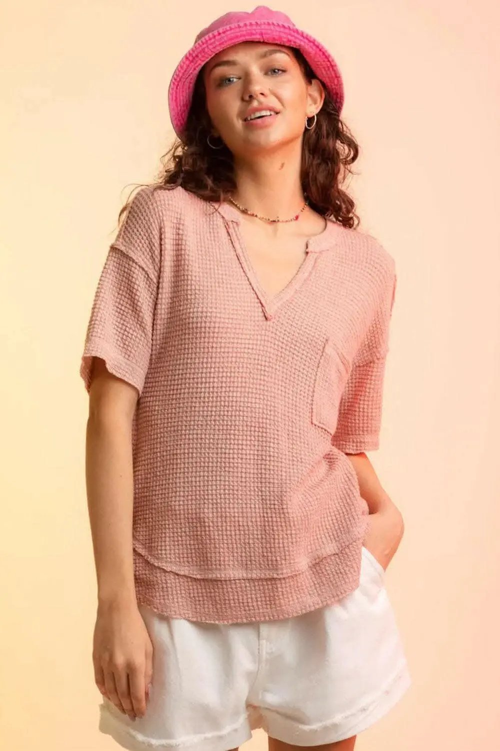 T-Shirts Trendsi just arrived - Chic waffle-knit half sleeve tee