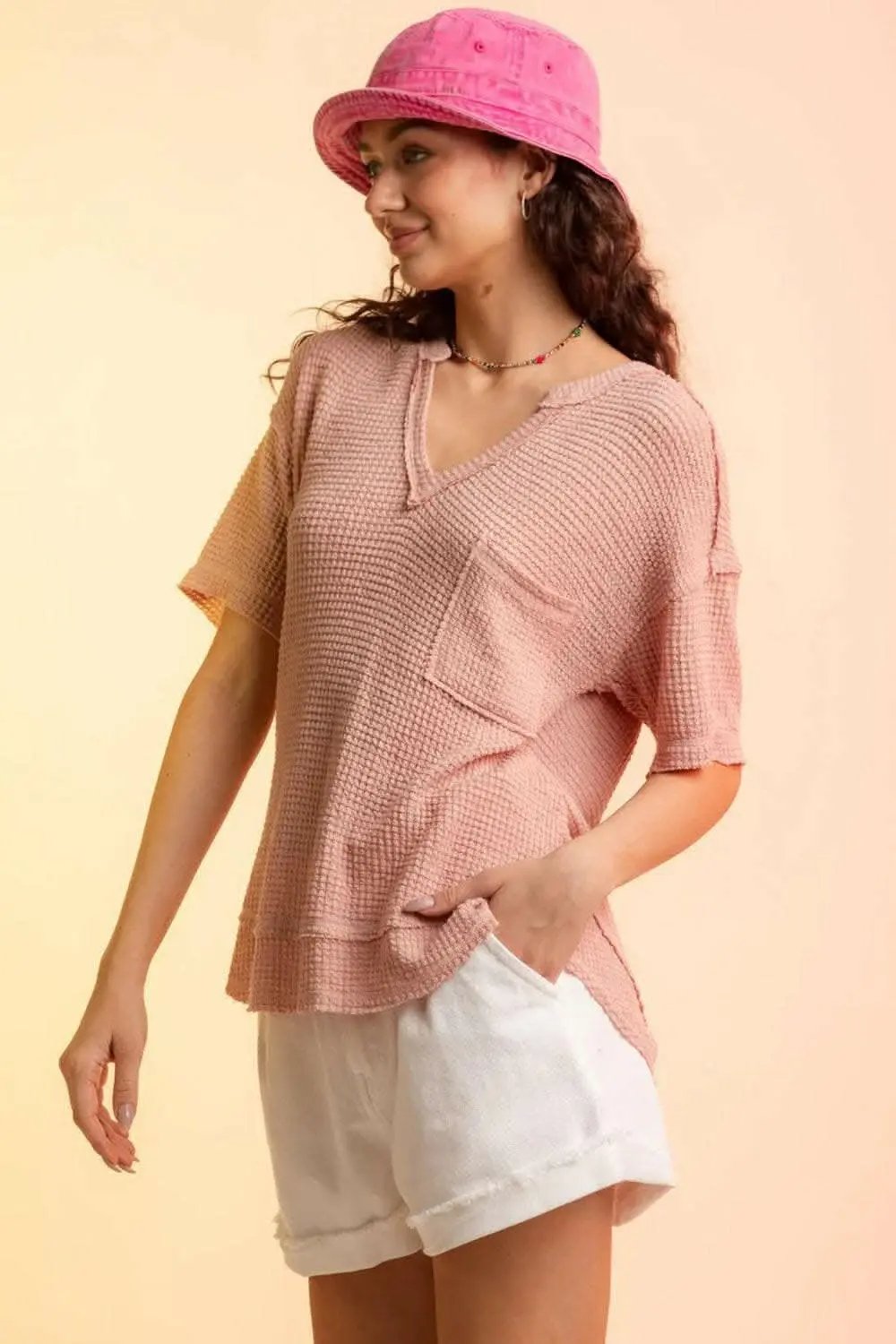 T-Shirts Trendsi just arrived - Chic waffle-knit half sleeve tee